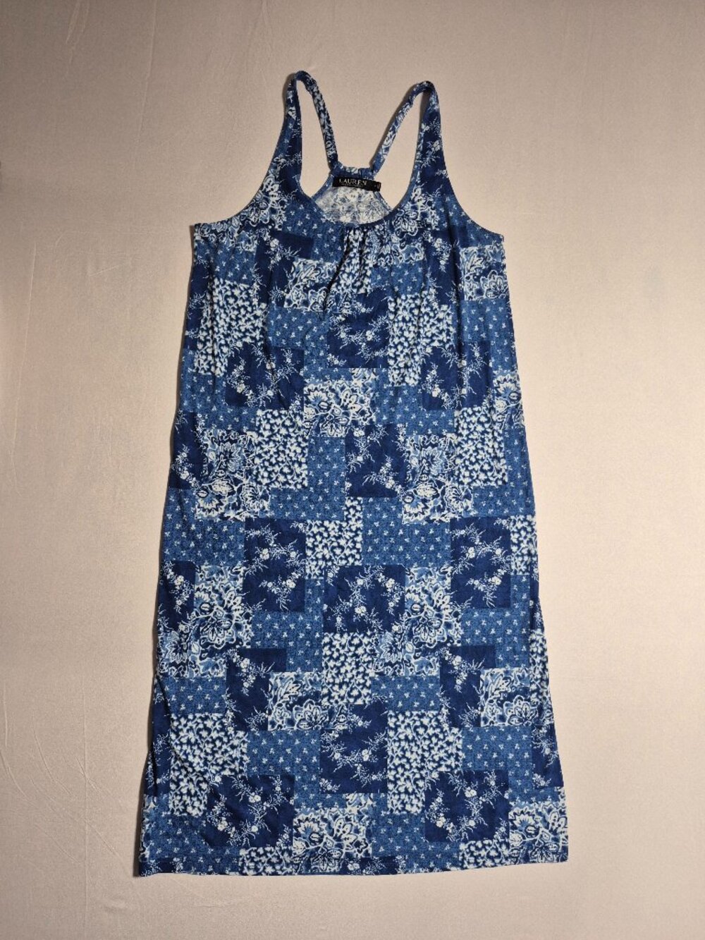 Lauren Ralph Lauren Nightgown Dress Size M Blue Bandana Patchwork Floral Maxi